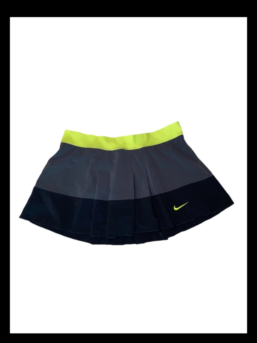 Nike Black & Neon Yellow Layered Pleated Tennis Skirt Skort Size Large